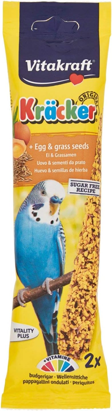Vitakraft - Barritas Kräcker para Periquitos, Sabor Huevo y Semillas de Hierba