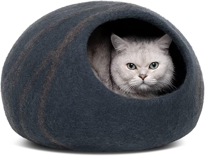 MEOWFIA Cueva de Cama para Gatos de Fieltro Premium - Cama Hecha a Mano 100%