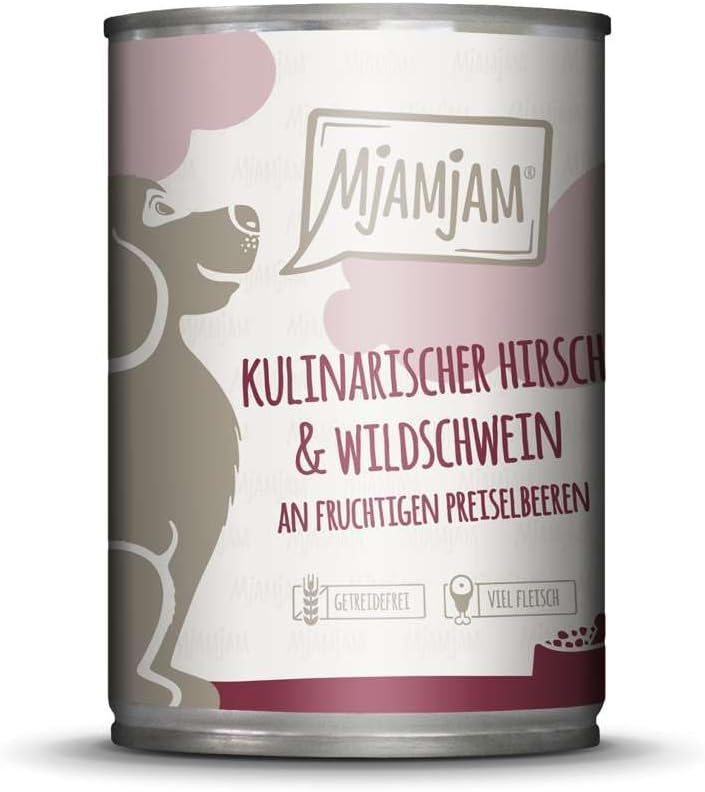 MjAMjAM - comida húmeda premium para perros - Ciervo y jabalí con arándanos