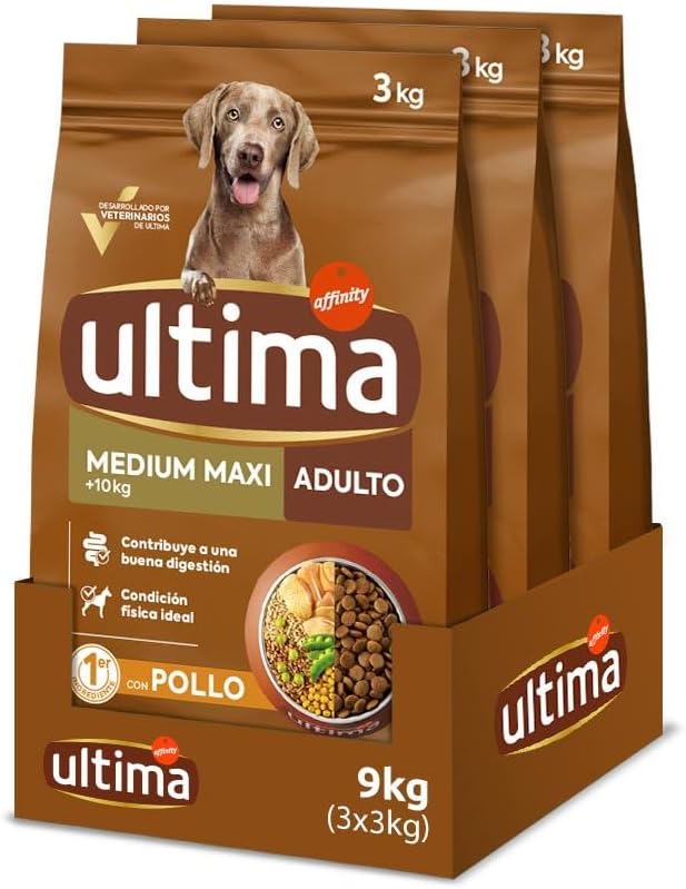 Ultima Medium-Maxi Adult Pollo, Comida seca para perros, Pack de 3 x 3kg, Total