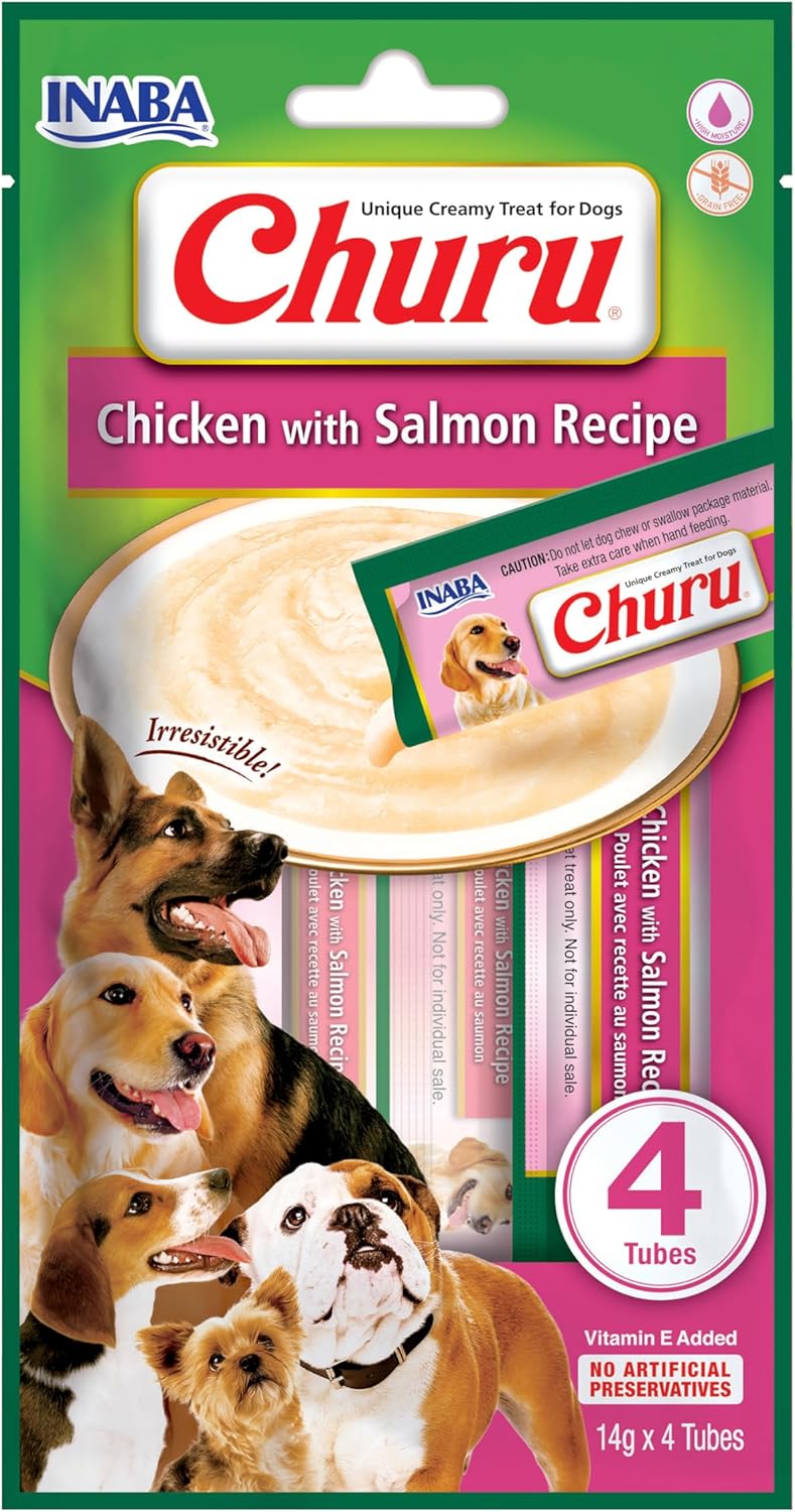 INABA Churu Perros - Receta Saludable de Pollo con Salmón - Golosinas para Dar