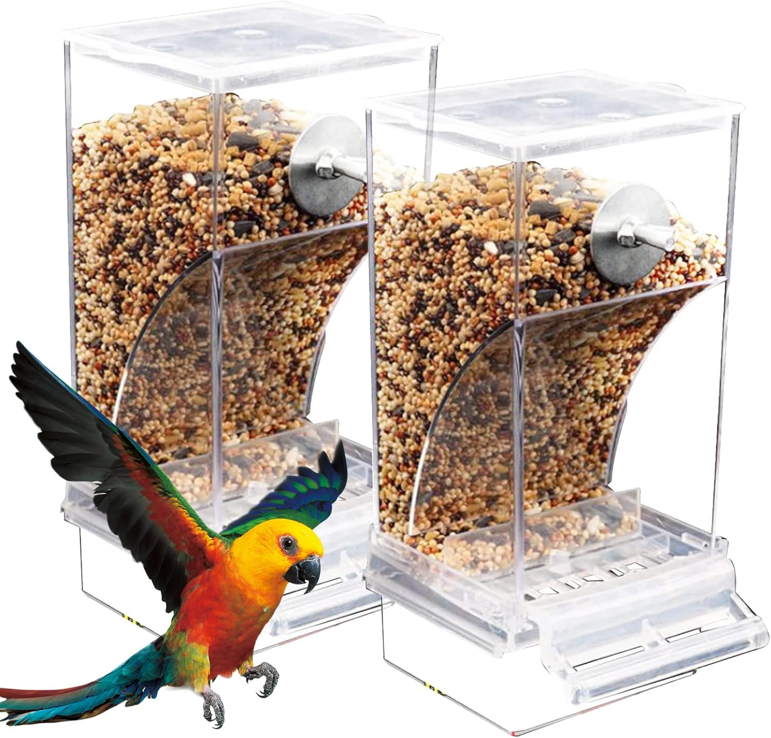 2 comederos transparentes para pájaros, comedero de jaula para periquitos