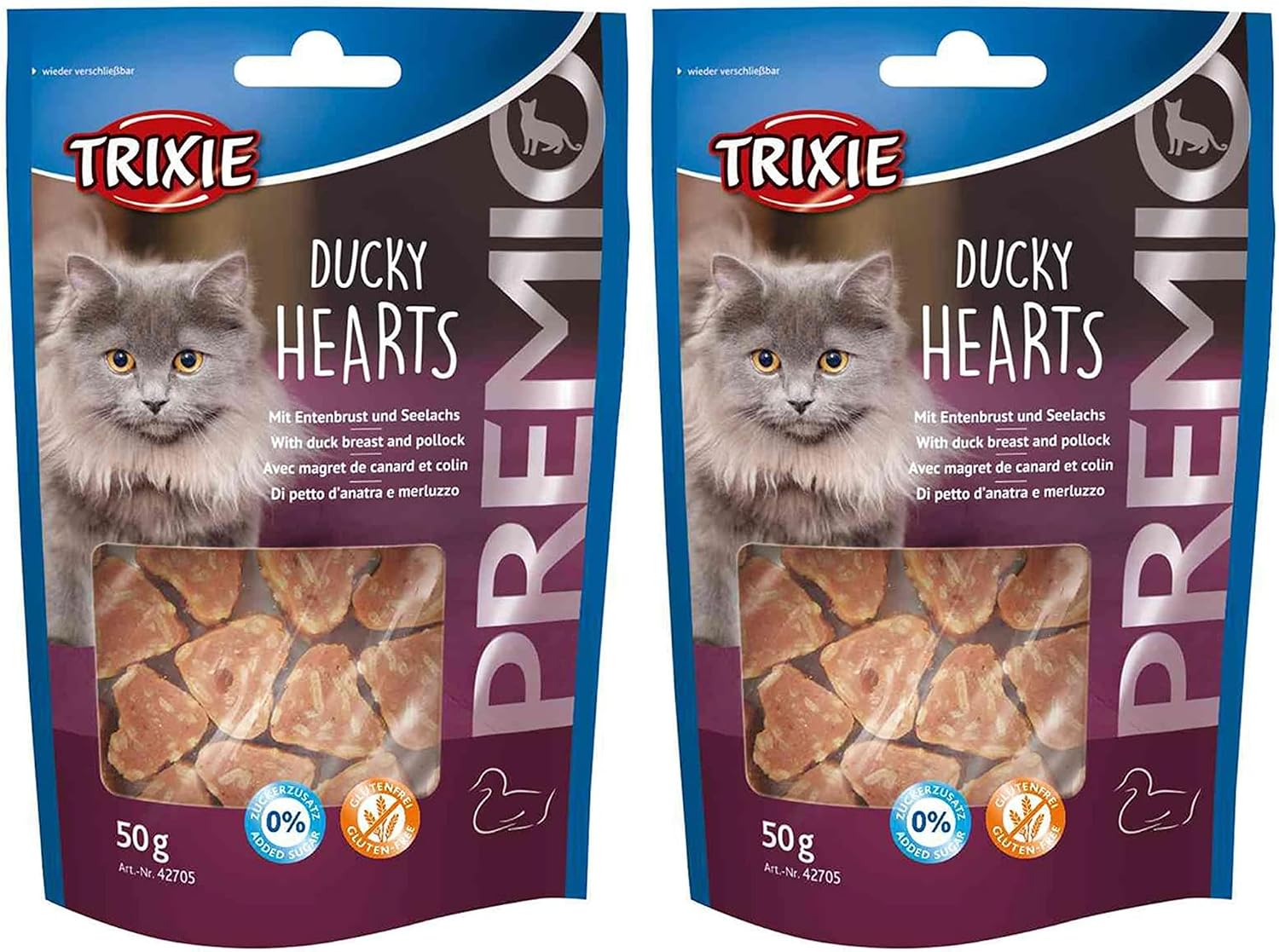 TRIXIE Premio Hearts - Snacks de Pato y Merluza para Perros, 50 g, Corazones