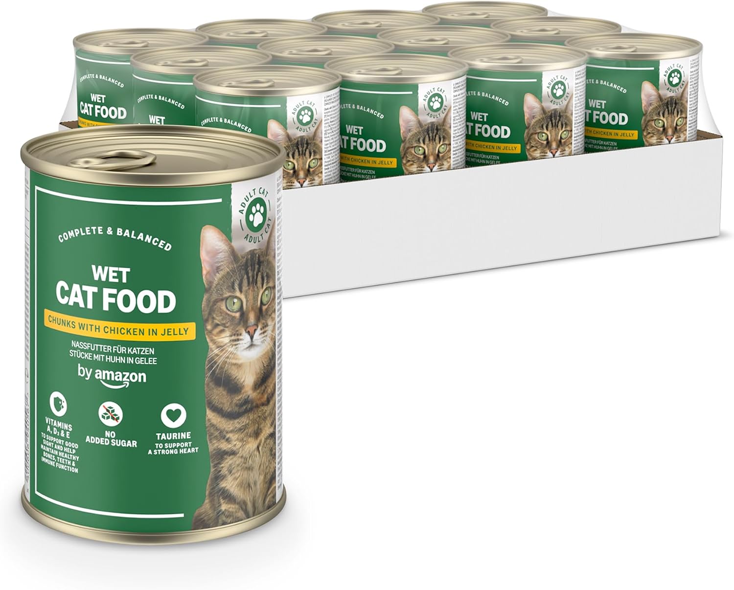 by Amazon - Comida húmeda sin Cereales para Gatos - Lata - Trozos de Pollo