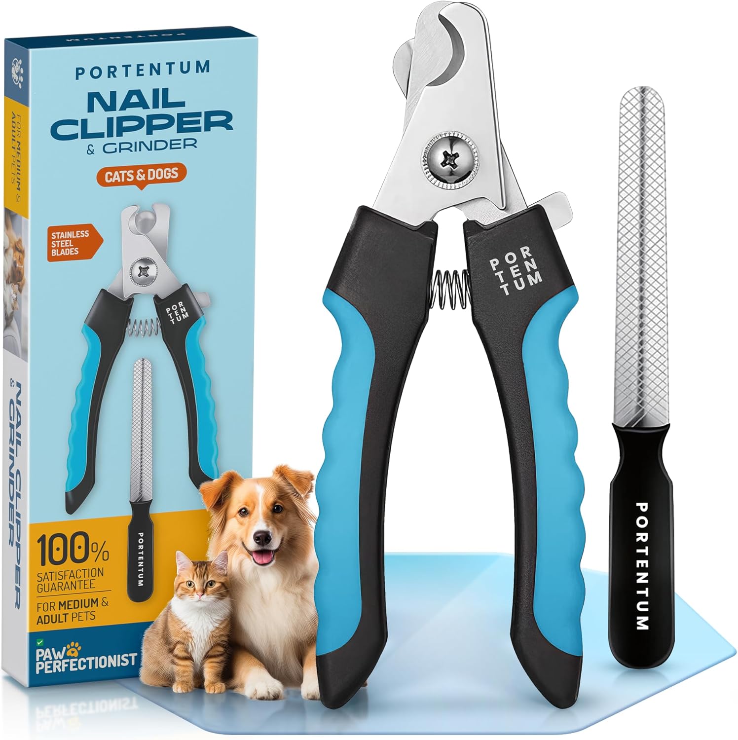 PORTENTUM Cortauñas perro - Cortauñas gato - Con Protector de Seguridad - Acero