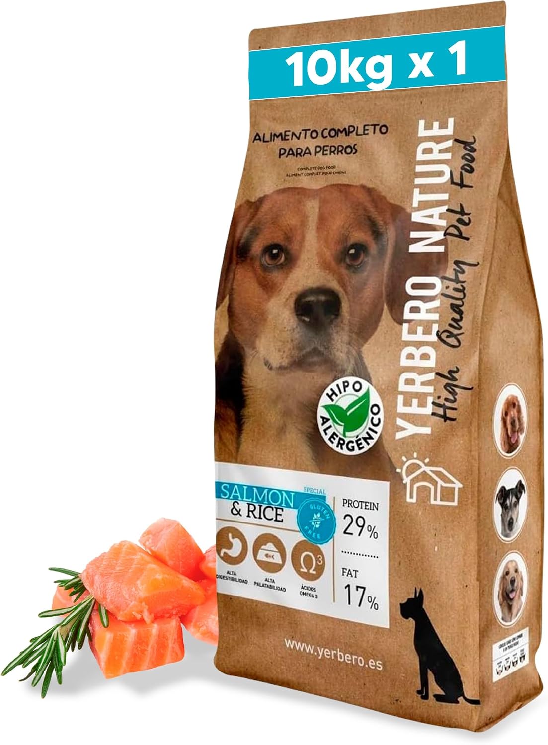 Yerbero Nature Salmon & Rice, Pienso para Perros sin Gluten con Salmón,Pienso
