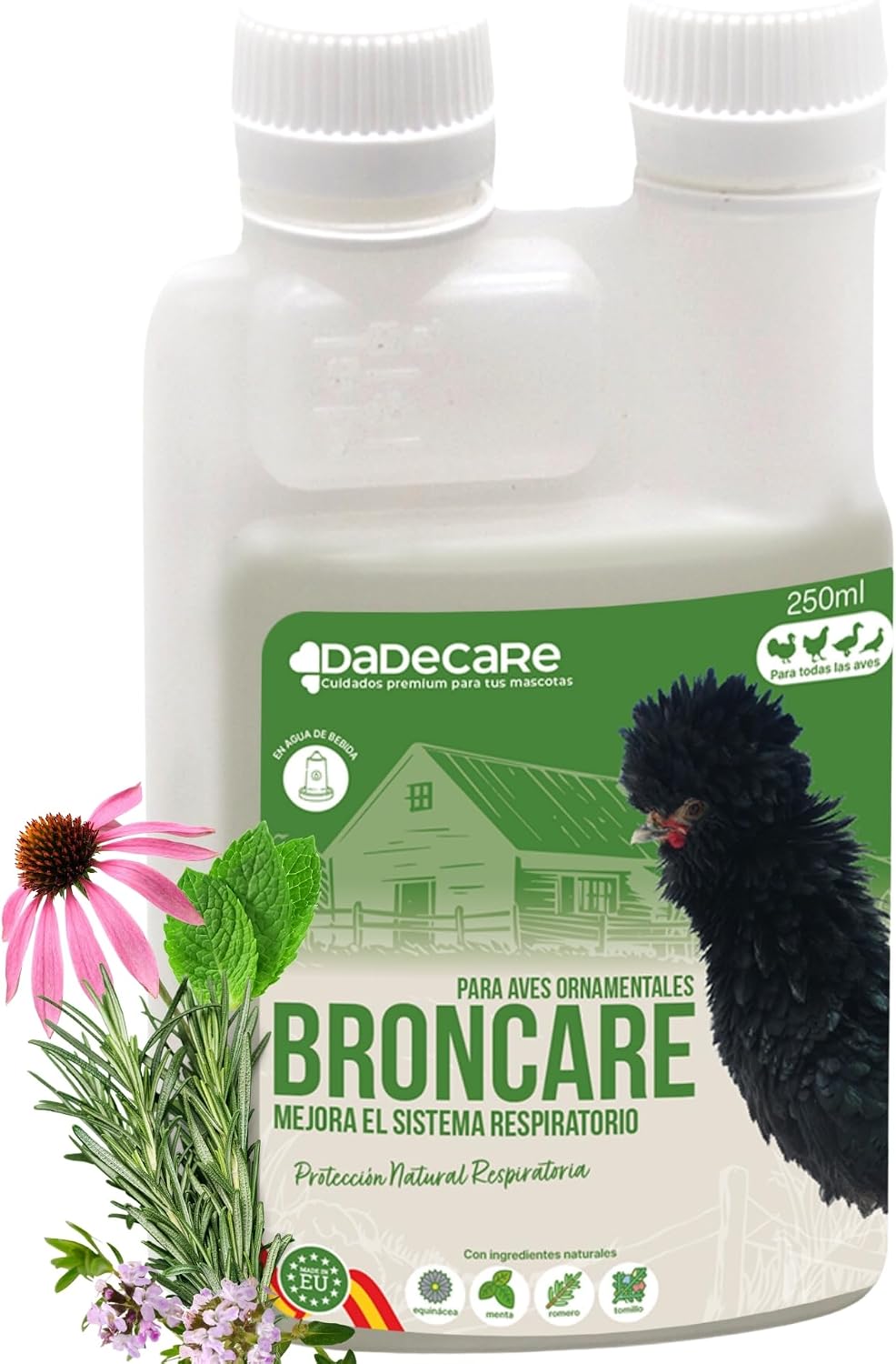 Broncare Respiratorio 250 ml con ADEC - Gallinas, Aves de Corral y Exóticas