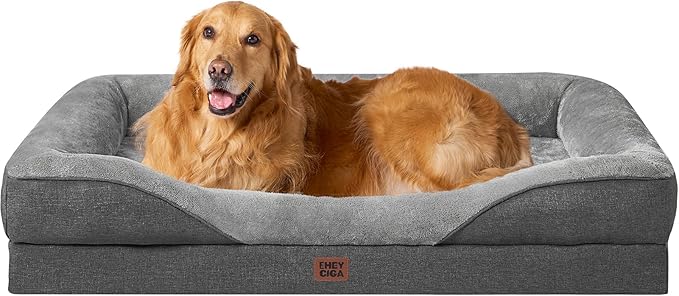 EHEYCIGA Ortopedica Cama Perro Extra Grande 106x76x18.5 cm, Gris Oscuro