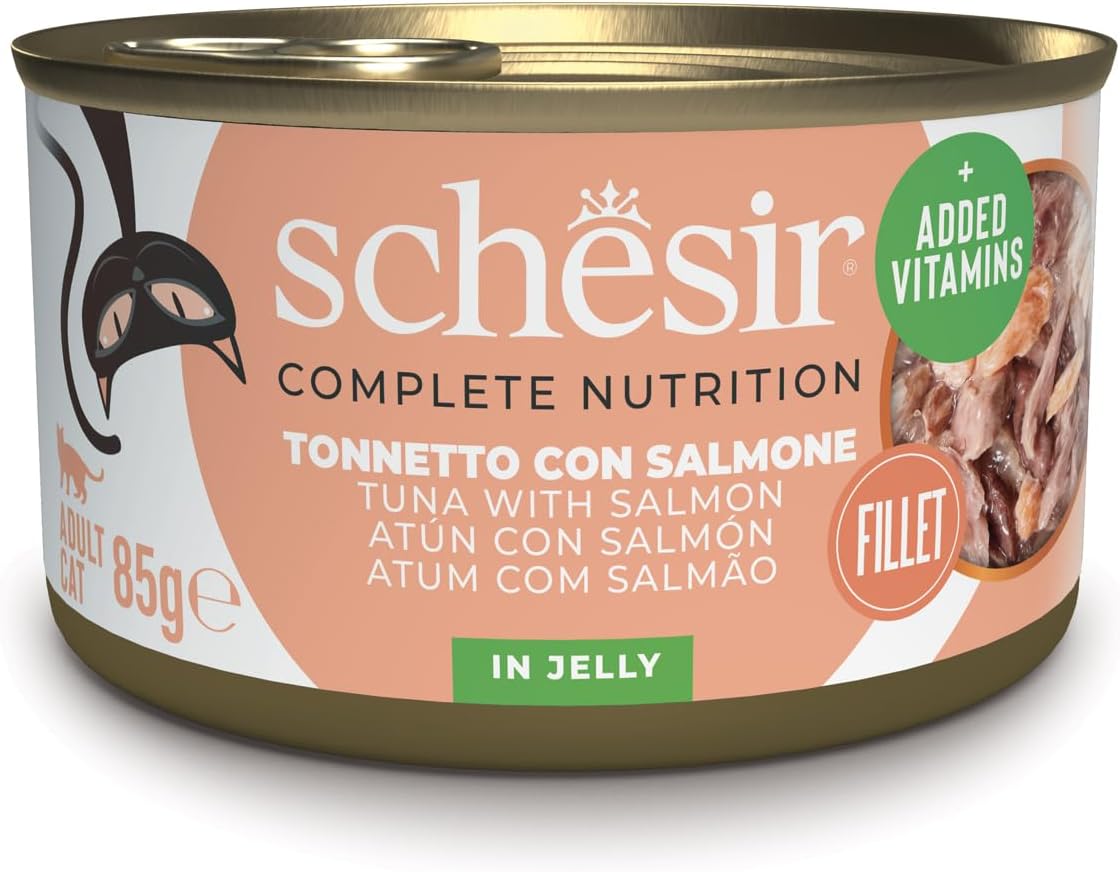 Schesir Atún con Salmón en Gelatina, Comida Húmeda para Gatos, en Latas, 100%