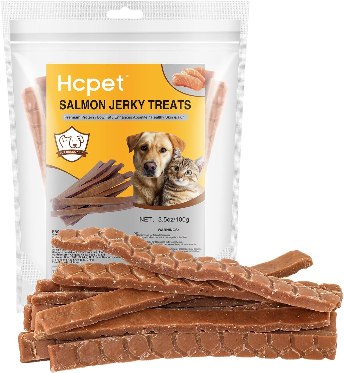 Hcpet 100g Golosinas para Perros de Salmón Seco, Tiras Tiernas de Salmón Real