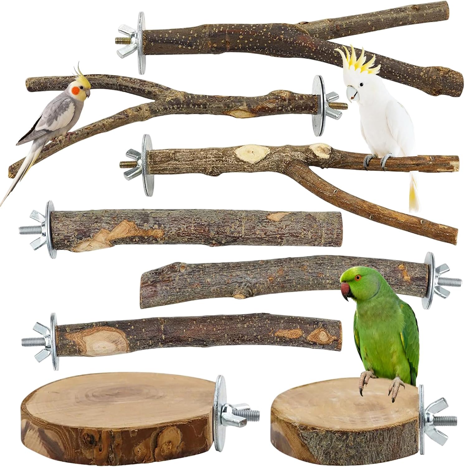 8 Piezas Juego de Perchas Naturales, Unidades de Madera Natural, Perchas, Jaula
