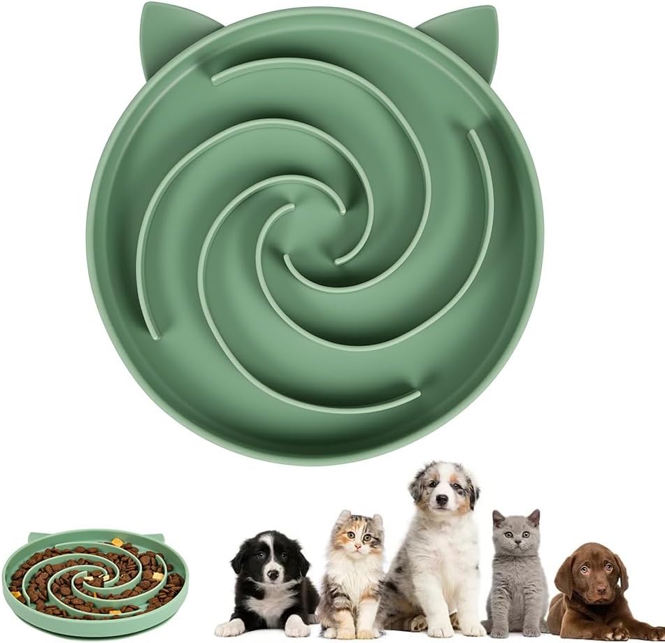 Alimentador Lento para Gatos,1PCS Comedero Lento de Silicona, Verdel – Comedero