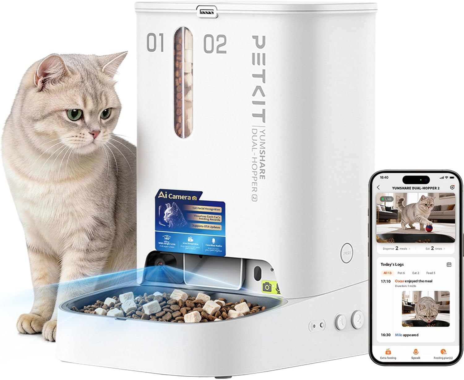 PETKIT Nuevo Comedero Gato Automatico con Cámara, Reconocimiento de Varios