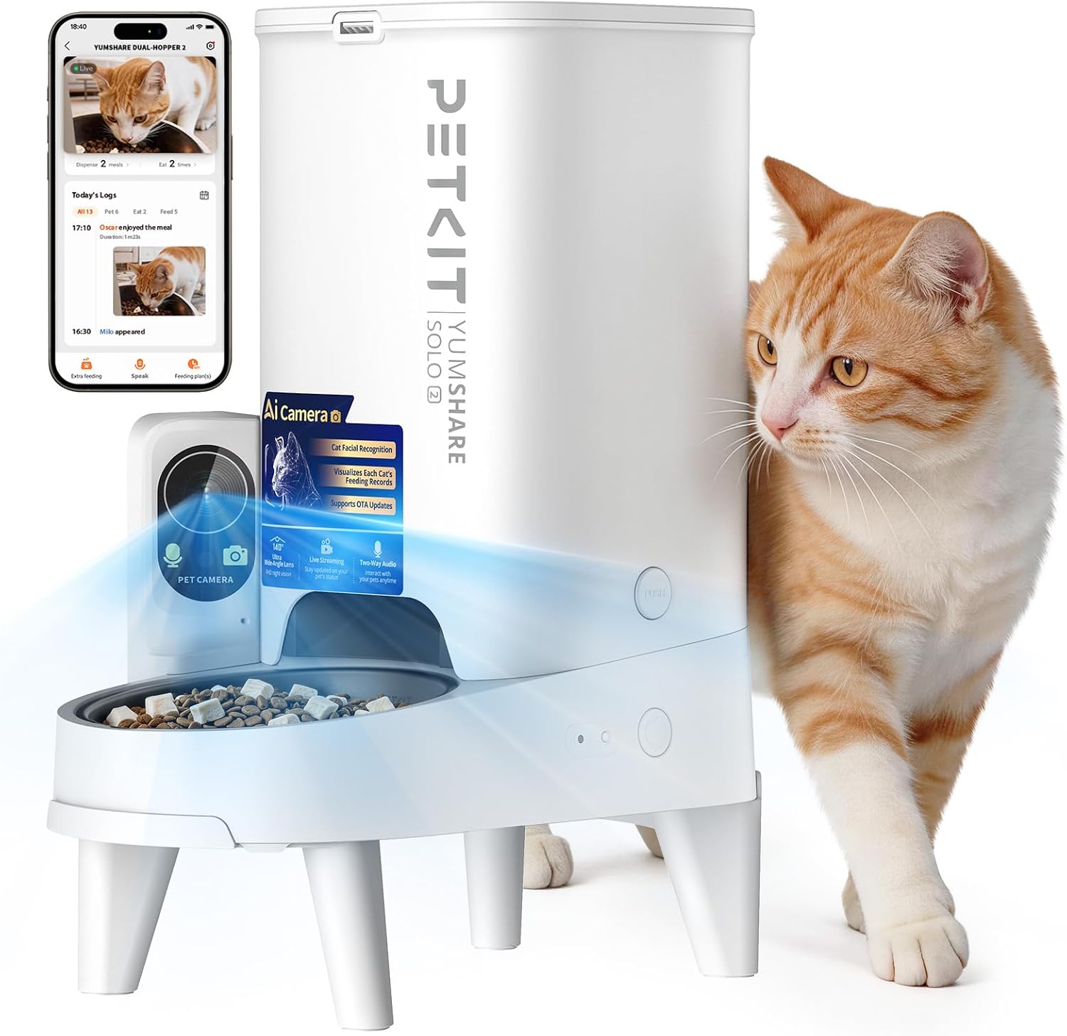 PETKIT Nuevo Comedero Gato Automatico con Cámara, Reconocimiento de Varios