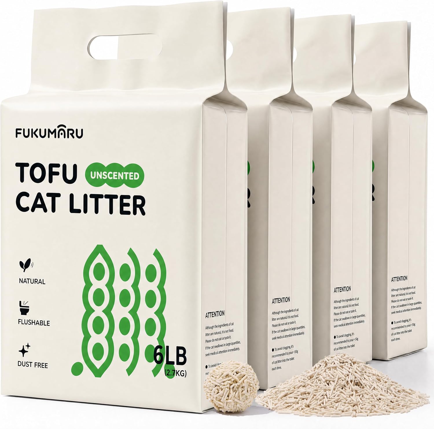 FUKUMARU Arena de Tofu para Gatos 10,8 kg – Sin Perfume, aglomerante
